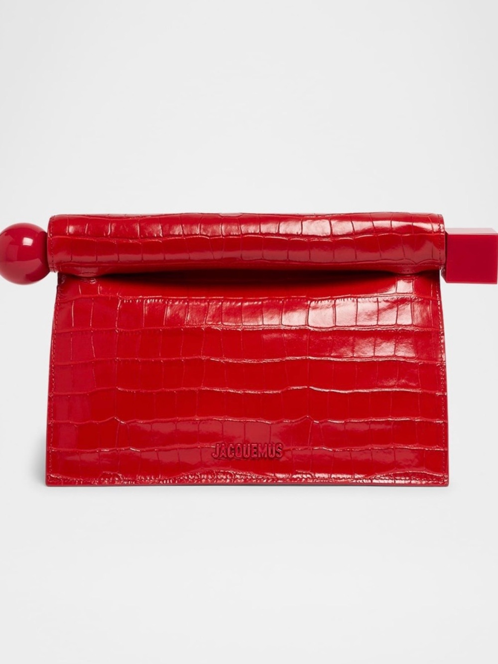 Jacquemus Red Croc-Embossed Leather Top Handle Bag (La Croisière Collection)